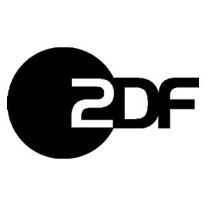 Schwarz-weißes ZDF-Logo mit Kreis und Schriftzug